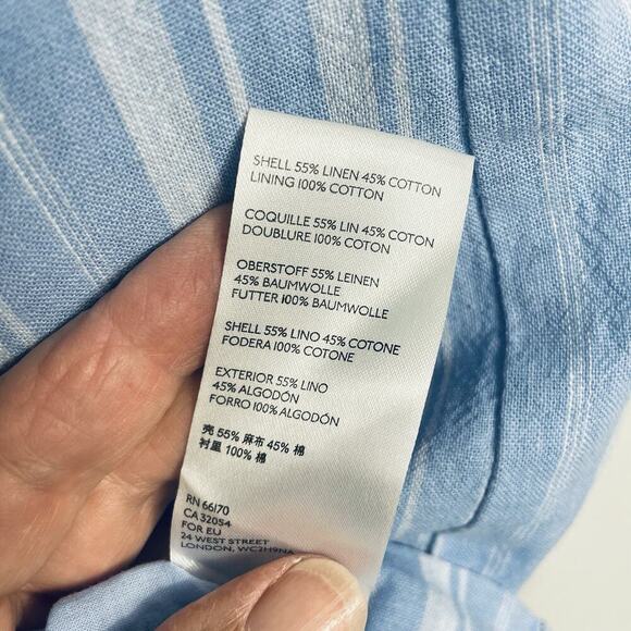 By Anthropologie Cape May Dress Sz 4 Blue White Linen Striped Bow Back Nautical - Picture 9 of 11